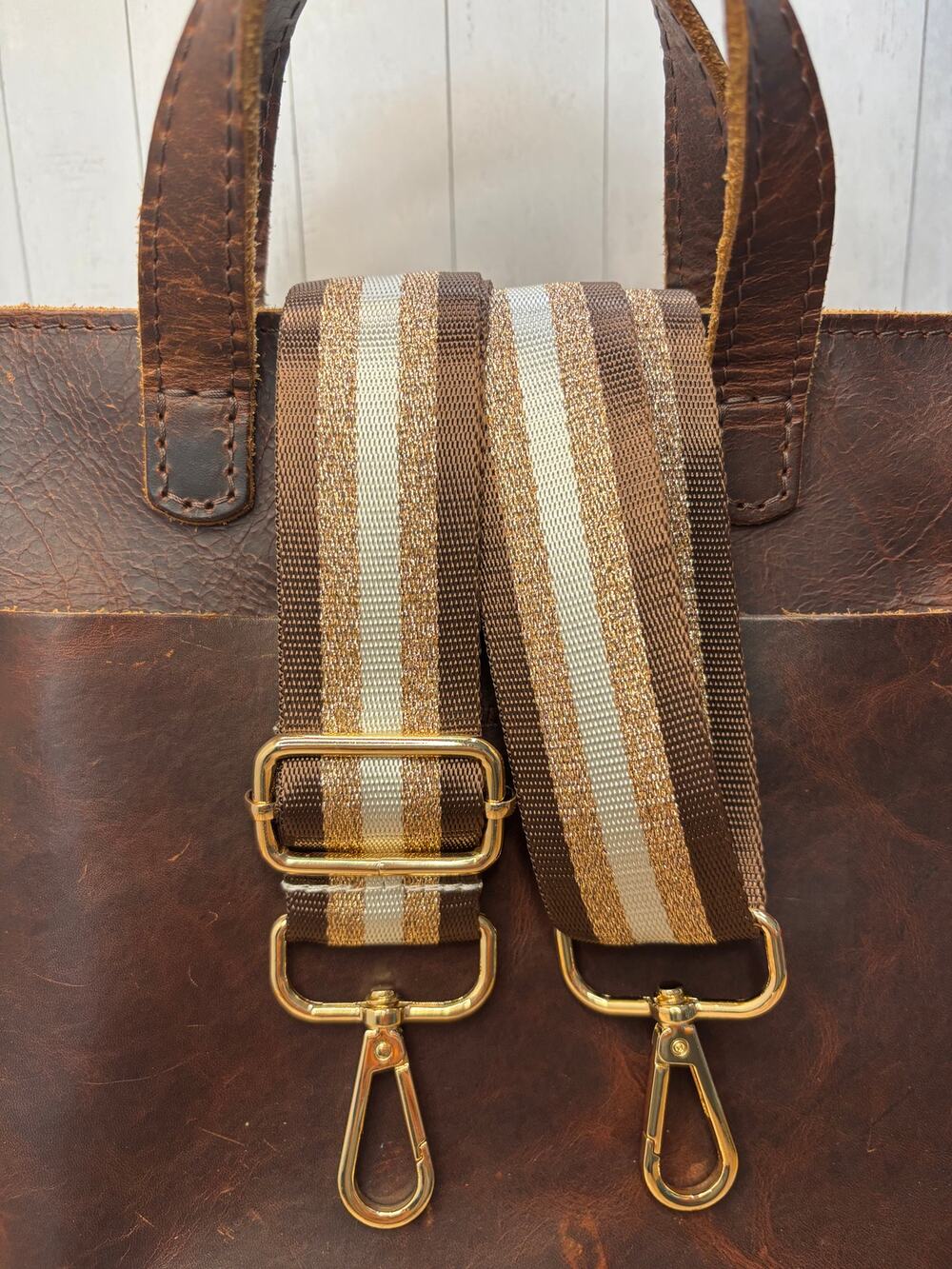 Brown Gold White Striped Purse Strap Crossbody Bag Strap NEW! Boho Bag Strap
